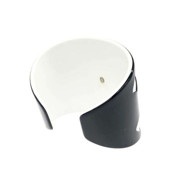 Authentic CHANEL CC Logo 01P Vintage Bracelet Cuff Bangle Black White Wide - Picture 3 of 6